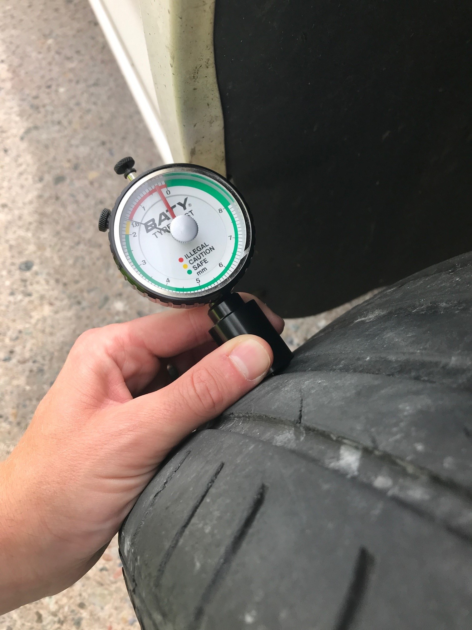 Photograph of a tyre being checked