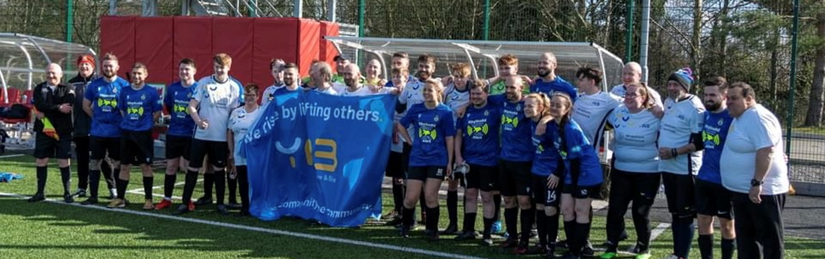 Players from Wrexham Town Police Station FC and Yellow and Blue FC
